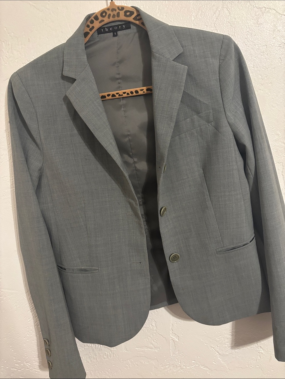 Theory Gray 3 Button Wool Blend Tailored Blazer Jacket
